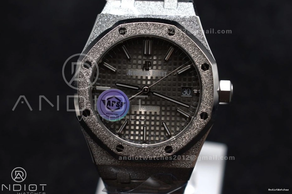 1031 Frosted Edition 15454 SS 37mm Best Grey on Bracelet Clone Lightweight SS Royal Oak SA3120 1:1 Super Dial APSF Textured 0219